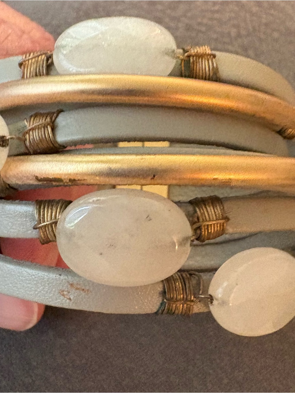 Saachi Leather Wrap Bracelet with White Stone Accents